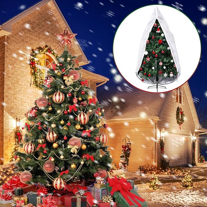 ONESING Upright Christmas Tree Storage Bag, Christmas Tree Cover with Zipper and Adjustabel Straps, 9FT x 6FT Tear Resistant Tree Bags for Storage Under 7.5Ft Assembled Trees-White