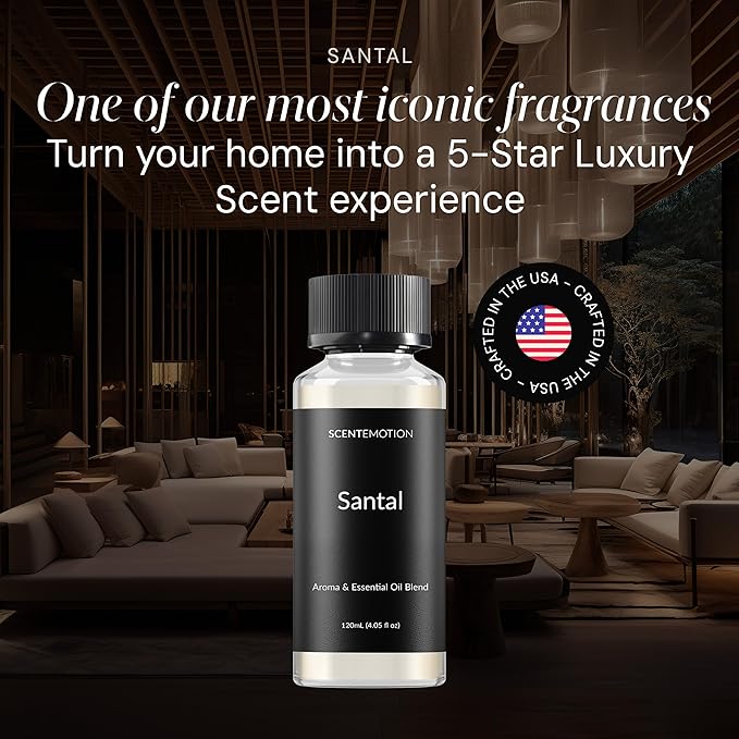 SCENTEMOTION Santal Essential Oils for Diffuser | Aromatherapy Fragrance Oil with Notes of Sandalwood, Musk, & Papyrus | Luxury Scent Oil | 4.05 fl oz, 120ml