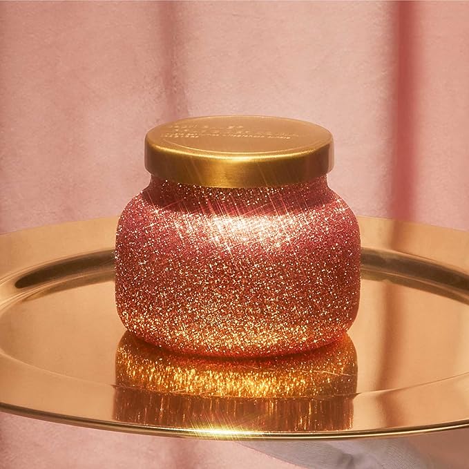 Capri Blue Petite Glam Jar Candle - Long Lasting Soy Wax Blend - Glitter Candles for Home Scented with Luxury Holiday Scents - Notes of Crisp Apple, Cinnamon & Pear (Apple Cider Social, 8 oz)