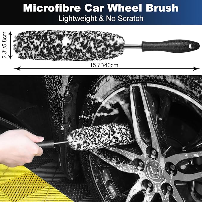 Car Wheel & Tire Brush Set, Wheel Cleaner Brush, Soft & Stiff Bristle Cleaning Brush, Wheel Brushes for Cleaning Wheels, Rim Brush for Car Body Exterior Surface, Carpet, Truck, SUV, RV, Motorcycle