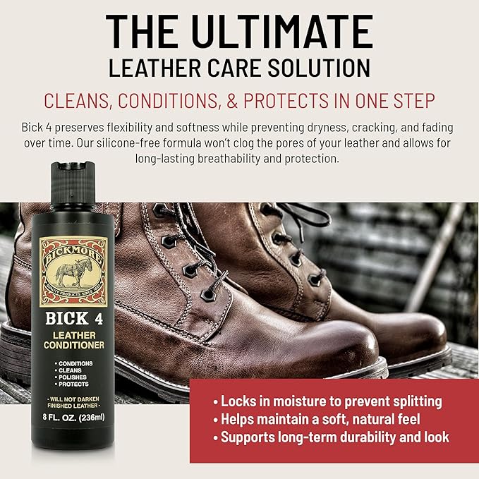 Bickmore Bick 4 Leather Conditioner 8 oz - Cleaner & Conditioner - Restore Polish & Protect All Smooth Finished Leathers