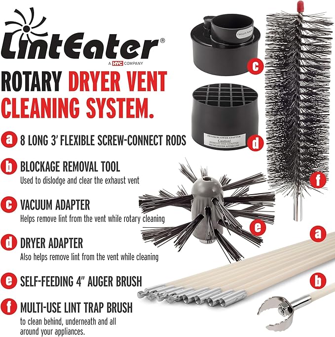 RLE24 LintEater Rotary Dryer Vent Cleaning System, Removes Lint, Extends Up to 24’