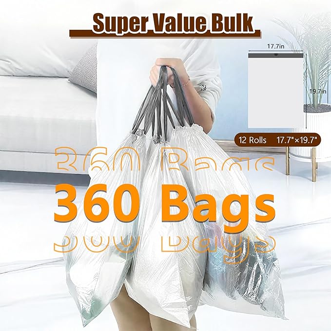 Small Trash Bags 4 Gallon with Drawstring, 360 Count 1.2 Mil Thick Small Garbage Bags by WOWSOLID, Fit Liners 10-15 Liter, 3.5-4.5 Gal, Mini Trash Can Bin for Bathroom, Kitchen, Bedroom, Office