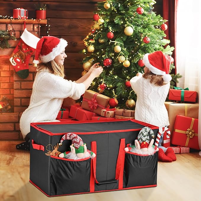 Christmas Ornament Storage Box, Ornament Storage Organizer Fits 128 of 3 inch Ornament Balls, 8 Removable Tray Ornaments Storage Containers with Dividers to Store Xmas Holiday Decor(Black)