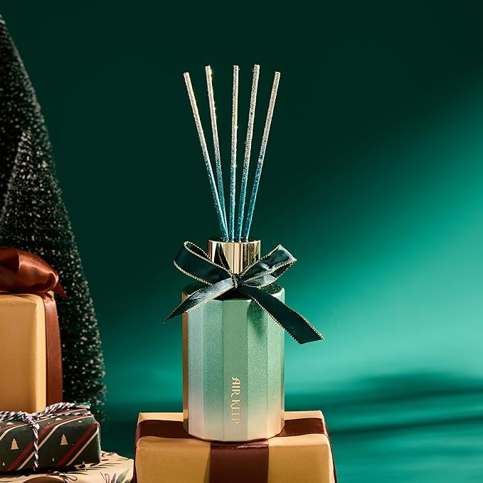 Airkeep Reed Diffuser Set - Balsam & Cedar Reed Diffuser with 8 Reed Sticks - Scented Oil Diffuser for Home & Office Diffuser Bathroom Shelf Decor - Ideal Gift for Holidays 7.1oz