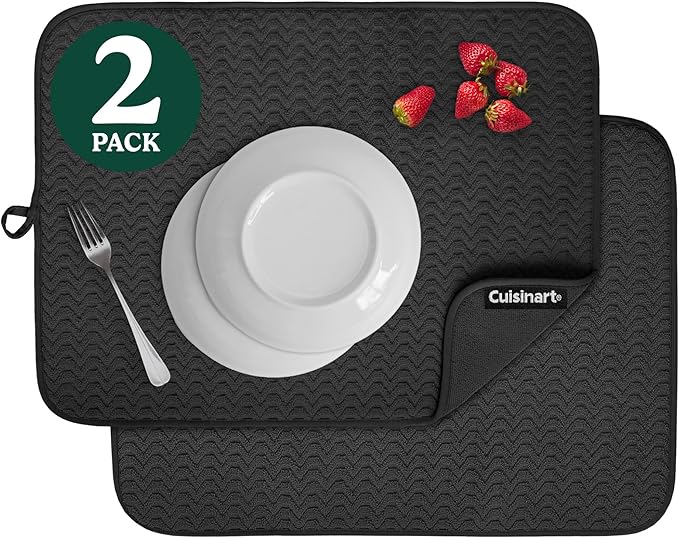 Cuisinart Dish Drying Mats for Kitchen Counter - (2) 18" x 24" Ultra Absorbent Dish Drying Mat XL - Foldable, Machine Washable, Fast Drying Dish Mat