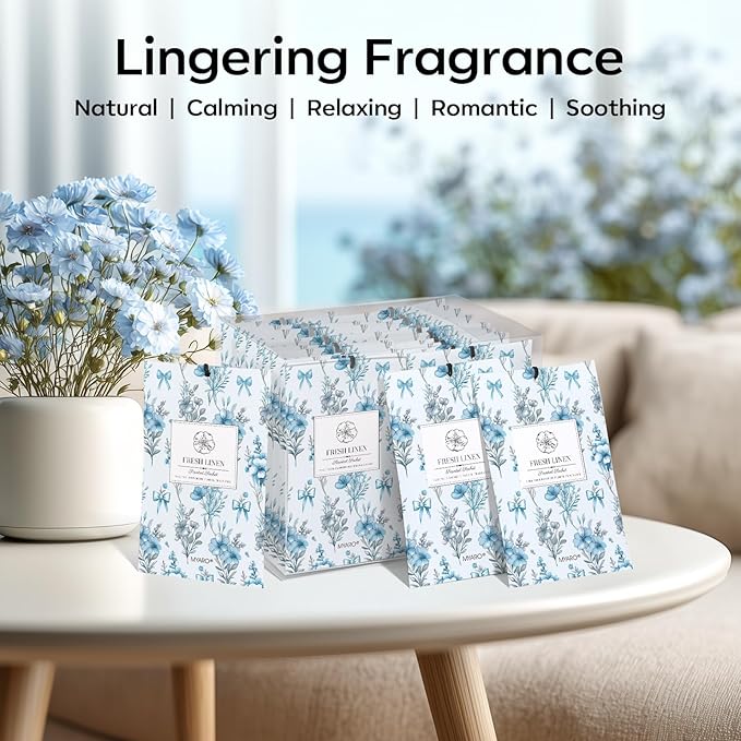 MYARO 20 Packs Fresh Linen Sachets for Drawer and Closet, Long-Lasting Sachets Bags Air Freshener Fresh Scents, Potpourri Bags Home Fragrance for Lover