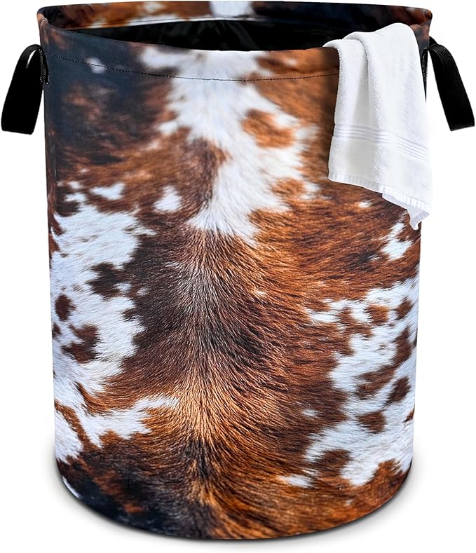Cow Fur Laundry Basket Storage Bin Foldable Laundry Hamper Clothes Storage Bucket Organizer 19.6x15.7 Inch For Laundry Room/Bedroom/Bathroom