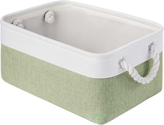 Storage Baskets for Shelves 13.8x9.8x6.7 Inch, Foldable Fabric Storage Bins with Handles, Small Storage Baskets for Organizing Closet, Office, Home Organization (1-Pack, White&Green)