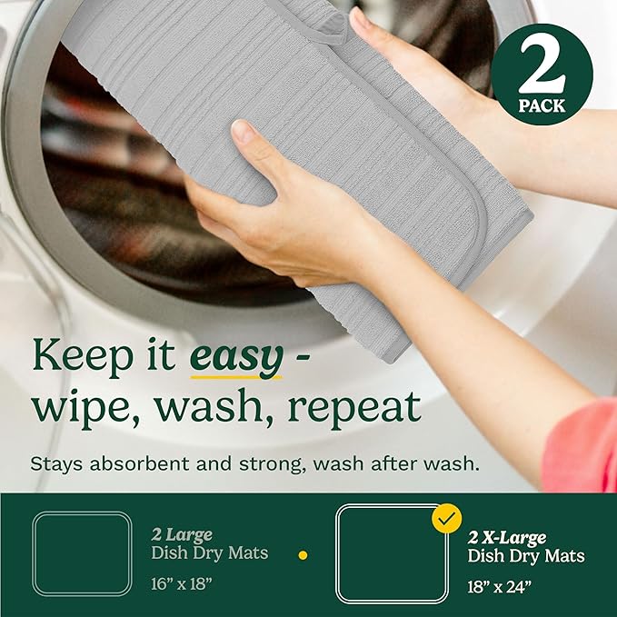 Cuisinart Dish Drying Mats for Kitchen Counter - (2) 18" x 24" Ultra Absorbent Dish Drying Mat XL - Foldable, Machine Washable, Fast Drying Dish Mat