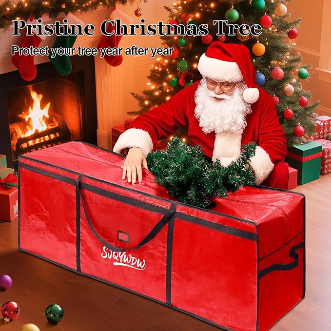 Small Christmas Tree Storage Bag 4ft/5ft – Heavy Duty Reusable Tree Storage Bag with Reinforced Handles, Thickened PE Material Moisture-resistant Tearproof for Short Holiday Trees (Red)