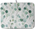 Green Leaves Dish Drying Mat Eucalyptus Leaf Branch Plant Drying Mats Absorbent Reversible Microfiber Kitchen Counter Mat Reusable Washable Dishes Drainer Mats Extra Large 18x24 Inch