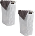 Mind Reader Slim Laundry Hamper with Lid, 60L Clothes Baskets, Premium Wicker Design, Plastic, 2-Pack, White