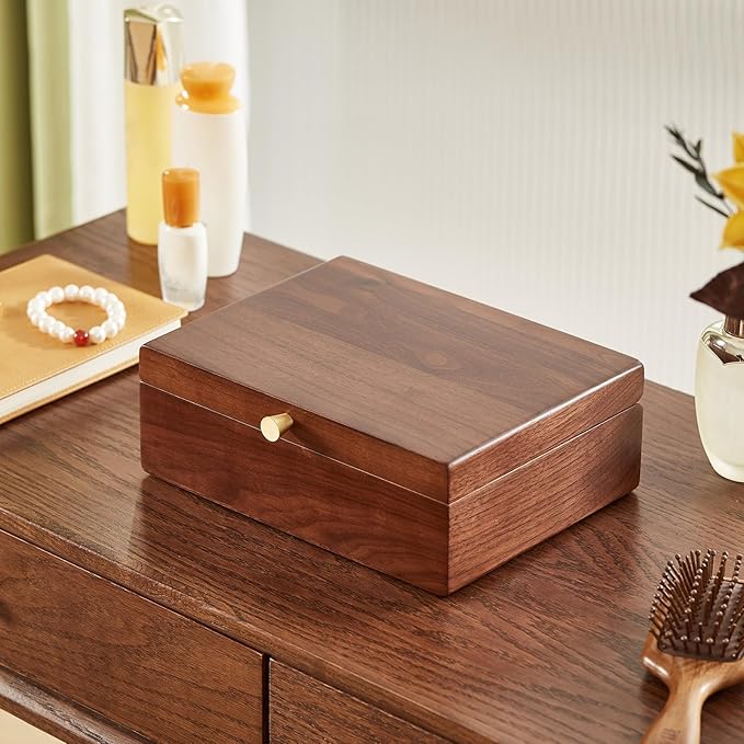 CHOSIN Black Walnut Wooden Jewelry Box for Women 2 Layer Jewelry Organizer with Removable Tray for Watches Rings Earrings Necklace Bracelets Storage Valentine's Day Gifts