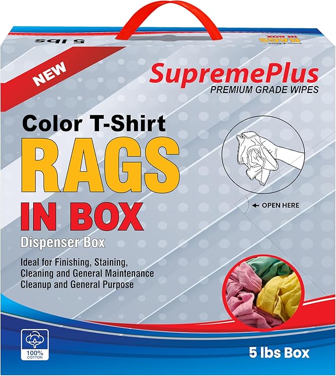 Premium Color Knit Cleaning Cloths (5 lbs. Compressed Box) – Shop Rags Bulk for Workshops, Mechanics, Painters, and Home Use, Multipurpose Cotton T-Shirt Rags