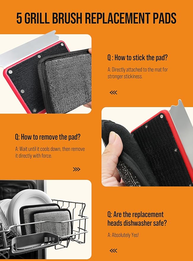 Grill Brush Bristle Free, Grill Cleaner Brush with 5 Replacement Heads, Ultra Safe Grill Brush for Outdoor Grill, Cast Iron, Stainless Steel Grates, Grill Scraper Outdoor BBQ Grill, Red