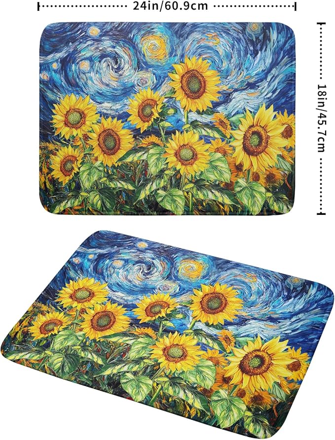 Sunflower Dish Drying Mat for Kitchen Counter 24x18 Inch Starry Night Drying Mat with Absorbent Reversible Microfiber Farmhouse Floral Dish Drainer Mats Rack Pad for Coffee Countertop Protector