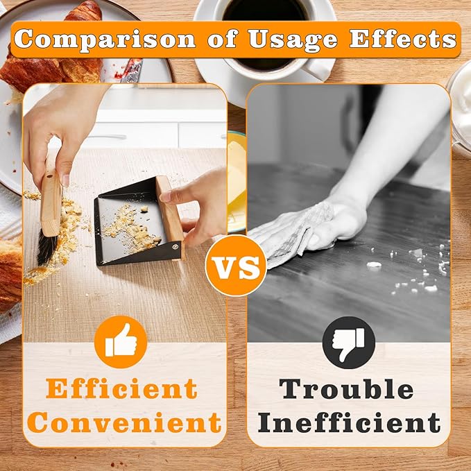 Small Dust Pan and Brush Set, Mini Hand Broom and Dustpan Set, Wooden Crumb Sweeper for Home Desktop, Sofa, Pet Care Household (Black)