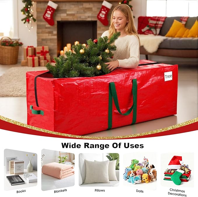 Christmas Tree Storage Bag, Christmas Tree Bag Fits Up to 9 Ft Artificial Xmas Trees, Heavy Duty Material, Waterproof & Dual Zippers Christmas Tree Box for Trees, Decorations (Red)