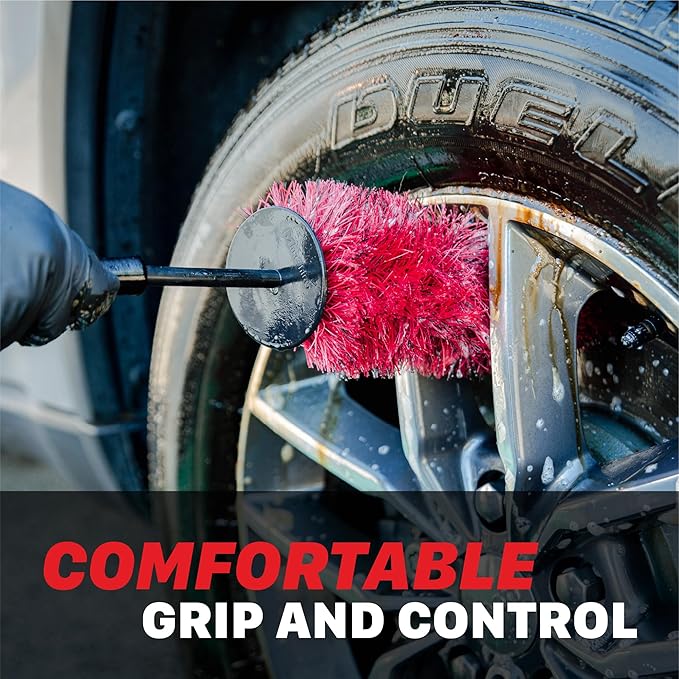 Maxshine Wheel & Rim Brush 10” | Easy to Clean | Large Soft Bristle PP Material with Comfort Grip & Knuckle Guard | Scratch-Free Wheel Cleaning Brush | Universal Car Detailing Tool for Rims & Tires