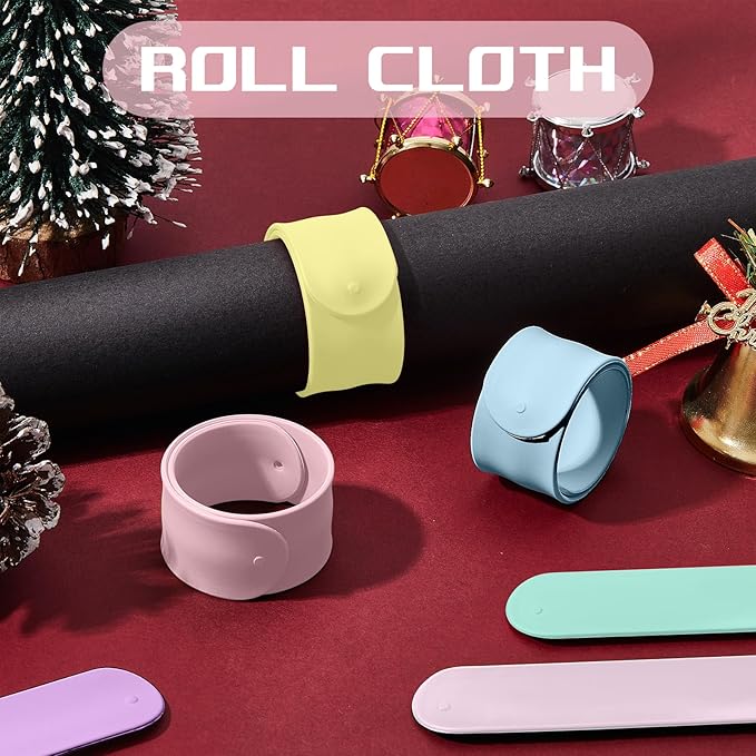 Charniol 12 Pieces Wrapping Paper Roll Holder Holiday Flip Wraps Silicone Covered Metal Strips Flip 1 x 9 Inch Stabilizer Slap Band for Poster Gift Paper Vinyl Storage Organize (Macaron Color)