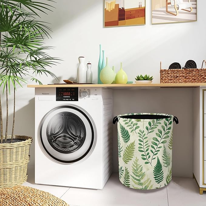 Fern Herbs Laundry Hamper,Botanical Floral Leaf Dirty Clothes Laundry Basket with Handles Waterproof Oxford Cloth Storage Basket for College Dorms Bathroom Bedroom 16" x 20.8"