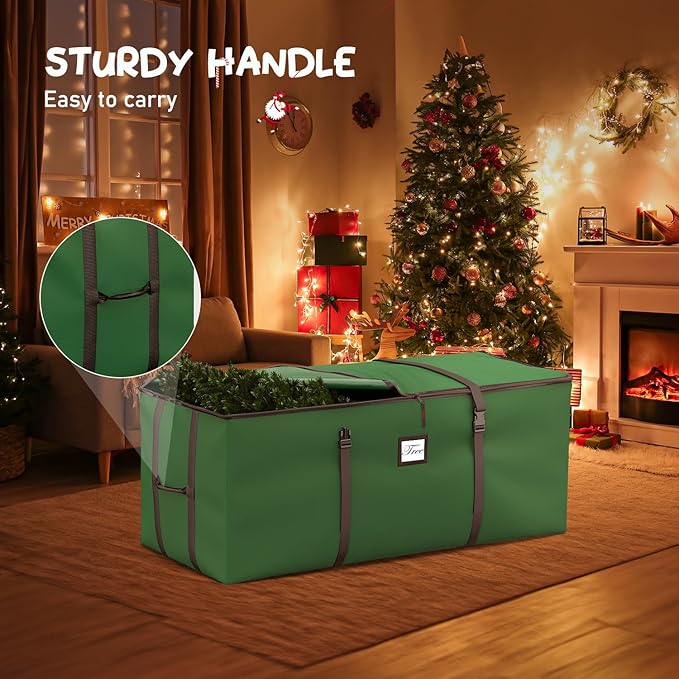 Mrrihand Christmas Tree Storage Bag - Large 7.5Ft Artificial Tree Container, Anti-Tear Heavy-Duty 600D Oxford Cloth Box With Handles (Green)