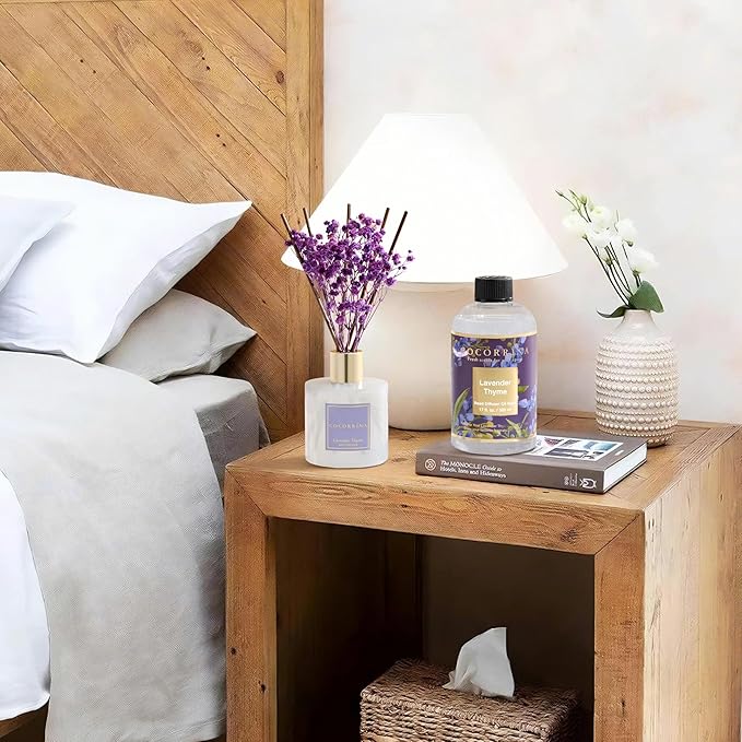 Cocorrína Reed Diffuser Refill Lavender Thyme 17oz (500ml) with 8 Rattan Sticks - Premium Long-Lasting Scented Oil, Home Fragrance for Bedroom, Bathroom Home Decor