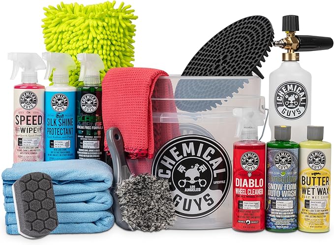Chemical Guys 16-Piece Arsenal Builder Car Wash Kit with Foam Cannon, Bucket, and 6 x 16 oz Care Chemicals - Car Detailing Kit Works with Pressure Washers, Trucks, SUVs, Motorcycles, and More