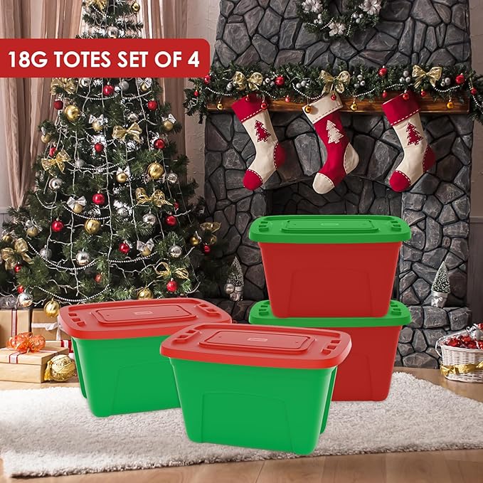 Storage Bins with Lids - Made in USA 18-Gallon (72-Quart) 2-Pack Storage Totes with Lids, Plastic Stackable Containers Large Storage Boxes for for Home and Office Organization Green/Black