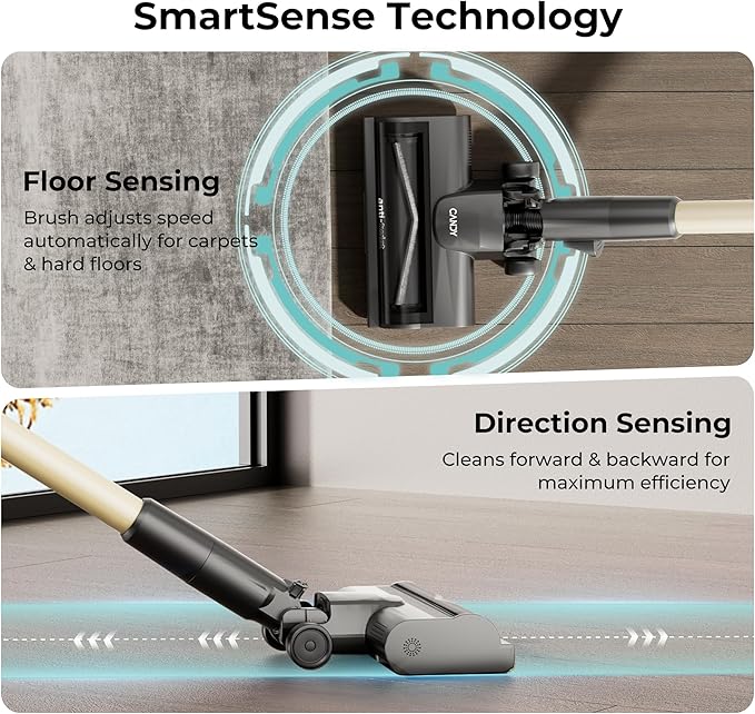 Candy Cordless Stick Vacuum Cleaner, 650W/320AW Powerful Suction, Up to 100min, Flexi-Fold Tube, SmartSense Tech, LED Headlights, Pet Hair Pickup, Pet & Crevice Tools, for Hard Floor & Carpet, CVS60