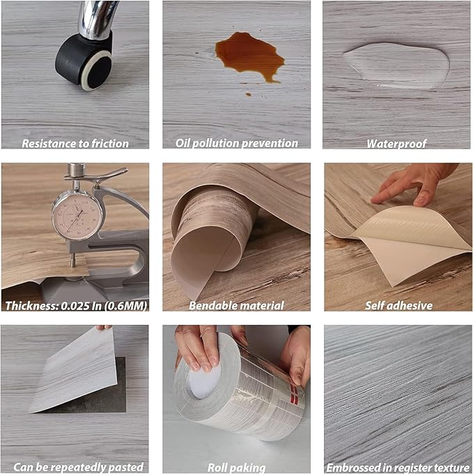 Lareko 18 Sq.Ft,Wood Peel and Stick Floor Tiles,12 Pack Brown Vinyl Flooring (No Adhesive Residue) 36"×6" Waterproof and Non-Slip Laminate Flooring for Renters Bathroom, Living Room(Honey）