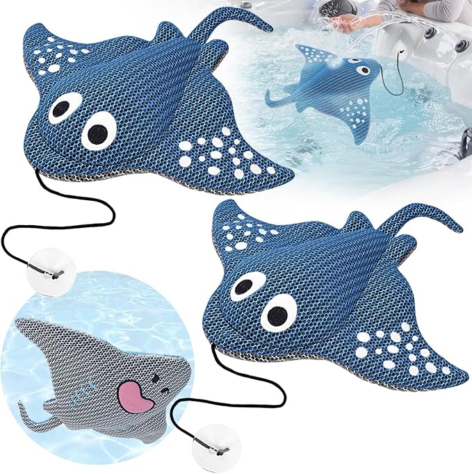 Stingray Hot Tub Scum Absorber Reusable Washable for Spa Scum Ray Floating Hot Tub Oil Absorber Cleaner Accessories for Adults (2 Pack, Stingray)