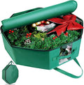 Wreath Storage Christmas Garlands Bag with Interior Pockets Large Xmas Container Box for Holiday Decorations Case with Dual Zipper and Handles Window Labeling Card Slot 24" Green