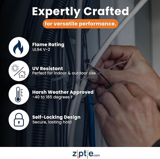 ZipTie.com 8-Inch Natural Zip Ties With Screw Hole - 50-lb Tensile Strength Cord Management & Secure Mounting - UL 21 Listed Tie Wraps - Indoor & Outdoor Multi-Purpose (100-Pack)