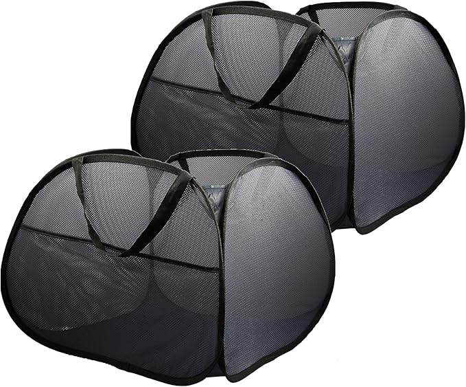 2 Pack Collapsible Laundry Baskets, 90L Large Foldable Laundry Basket, Durable Mesh Pop Up Hampers for Laundry, Dirty Clothes Laundry Hamper for Bedroom, Bathroom, Dorm, Laundry Room, Travel Black