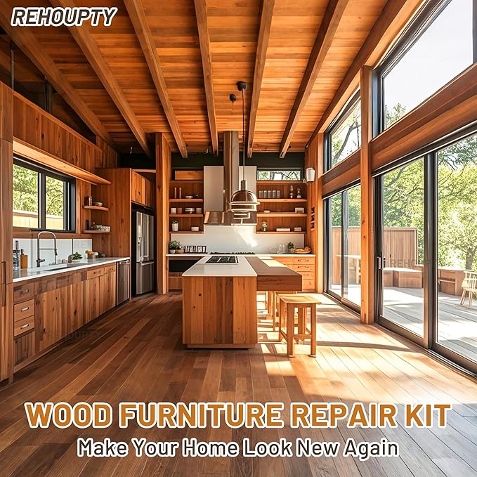 REHOUPTY Wood Furniture Repair Kit, All-in-One Laminate Floor Repair Kit - Wood Putty, 12 Colors Wood Filler & 8 Colors Furniture Markers and Beeswax, Wood Repair for Scratch Cracks Hole Discoloration