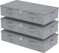 ENUMAIL Underbed Storage Box, Foldable Under Bed Bins Container, Organizer Baskets with Lid for Organizing Clothes, Sheets, Pillows, Comforter, 31.4x15.7x5.9in, Grey, 3 Pack