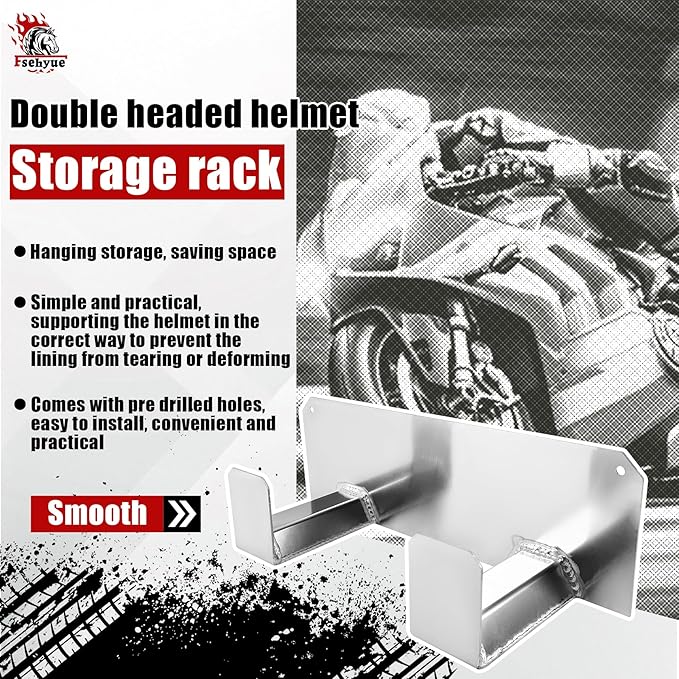 Double Utility Hook Dual Helmet Holder Suspended Aluminum Storage Rack Suitable for Trailer Garage Shop Motorcycle ATV Silver