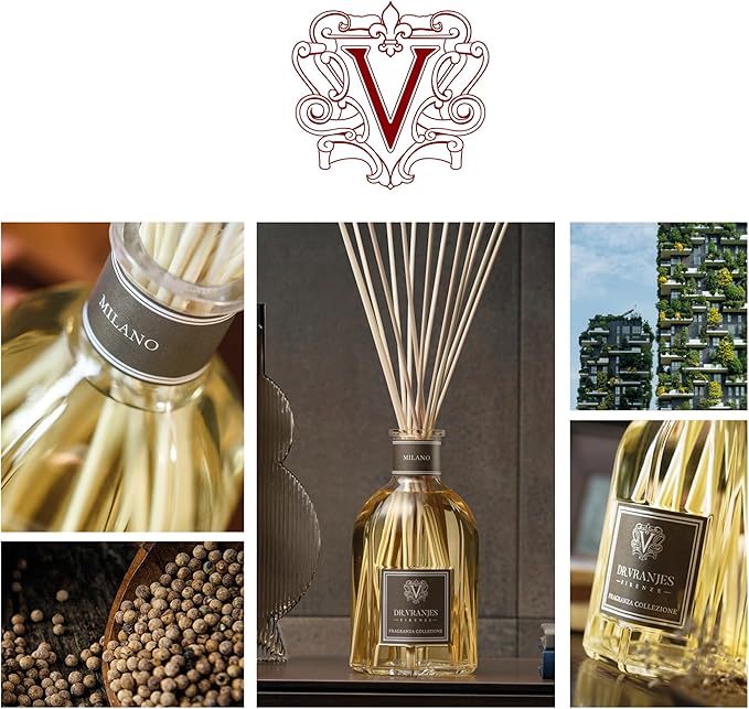 Dr. Vranjes – Milano 250 ml Diffuser + Double Pack of White Sticks (3 Pieces Bundle) – Luxury Home Fragrance, Made in Italy, Main Scent: Patchouli, Pepper, Sandalwood