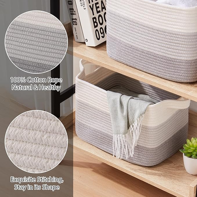 Storage Baskets for Organizing, Woven Baskets for Shelves, Rectangle Decorative Organizer for Storage Clothes, Toy, Books, Towels Nursery Bins 3 Pack (Gradient Grey, 15.75"x11.8"x9.85")