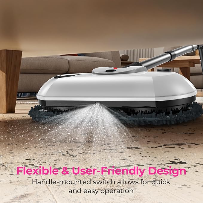 ScrubWiz Cordless Electric Mop, Electric Spin Mop with Water Spray, Powerful Floor Cleaner, Super Quiet Cleaning & Waxing, White