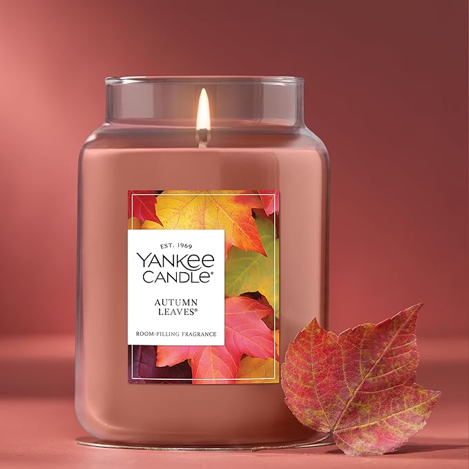 Yankee Candle Autumn Leaves, Holiday Scented Candle, 22oz Large Jar, Up to 150 Hour Burn Time, Giftable