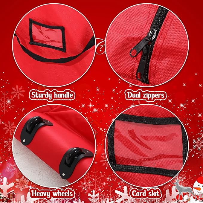7.5 Ft Heavy Duty Christmas Tree Storage Bag 900d Oxford Fabric with Wheels and Reinforced Handles, Durable Xmas Storage Box for Disassembled Holiday Tree (7.5 ft,Red)