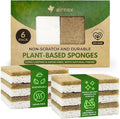 AIRNEX Biodegradable Natural Kitchen Sponges Pack of 6 - Cellulose and Coconut Walnut Scrubber Sponge - Eco Friendly Sponges for Dishes