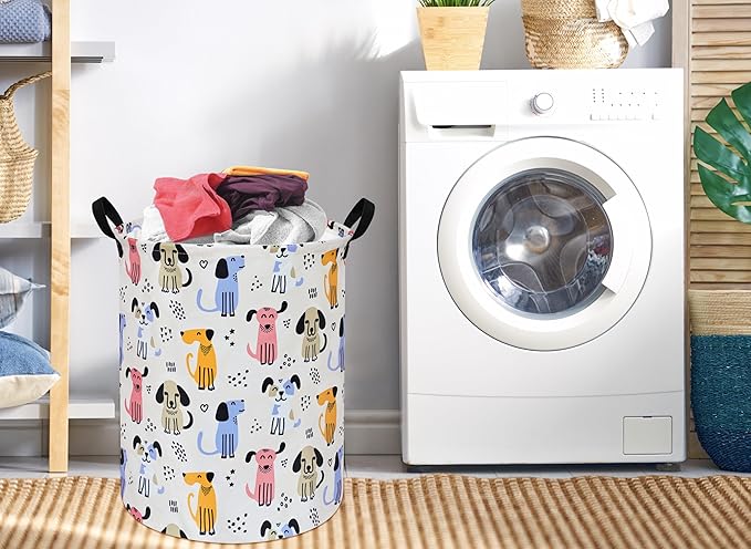 Round Dog Laundry Hamper Storage Basket Laundry Organizer Hamper Storage Bins Clothes Box Nursery Hamper Gift Basket with Handles