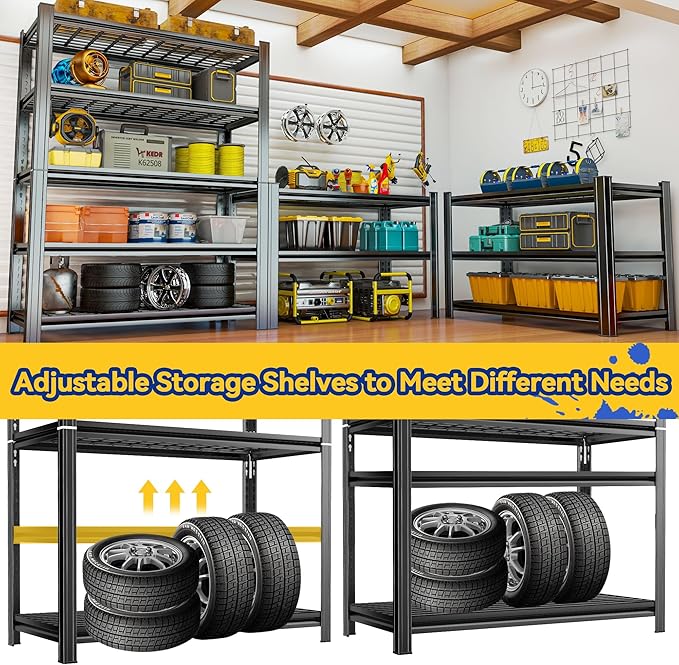Notmise Garage Shelving,Heavy Duty 5-Tier Wire Shelving Unit - 72" H x 35.4" W x 15.7" D, 2500 lbs Load Capacity Storage Shelves,Adjustable Metal Shelves for Garage, Kitchen, and Pantry Storage
