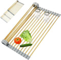 HAYAWEY Golden Expandable Roll-UP Dish Drying Rack-Large 304 Stainless Steel Dish Drainer Over The Sink for Kitchen Countertop,Extendable & Rollable & Food Grade (Gold,22.08'x 13.2')
