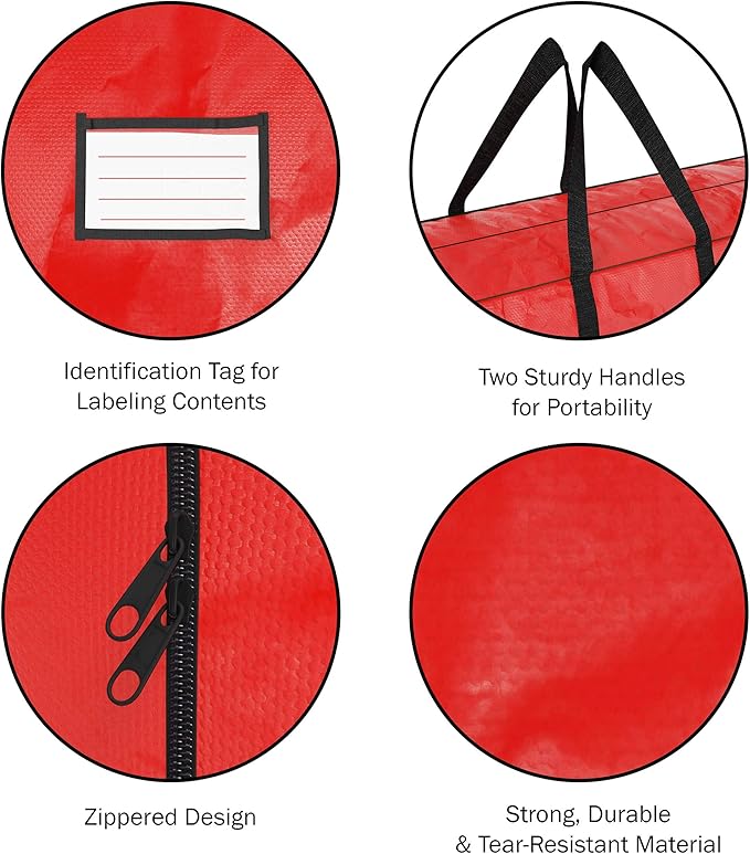 Christmas Tree Storage Bag-2 Pack-Fits 7.5 Ft Artificial Tree Each-Protect Holiday Decorations & Inflatables from Moisture & Damage by Elf Stor (Red)