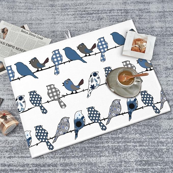 Blue Bird Dish Drying Mat 18x24 For Kitchen Counter Absorbent Microfiber Dishes Pad Dish Drainer Rack Mats Fast Dry Kitchen Accessories